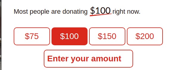 “Most people are donating $100 right now” ????